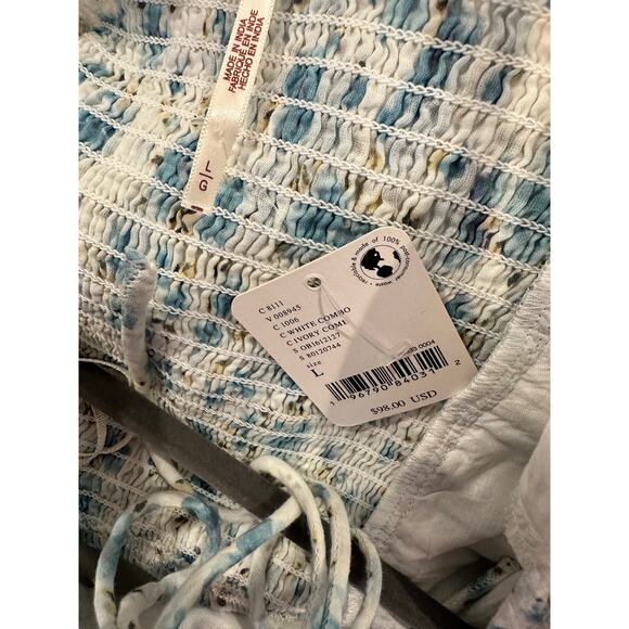 Free People Another Life Top White Combo Blue Floral Print L - Picture 16 of 16